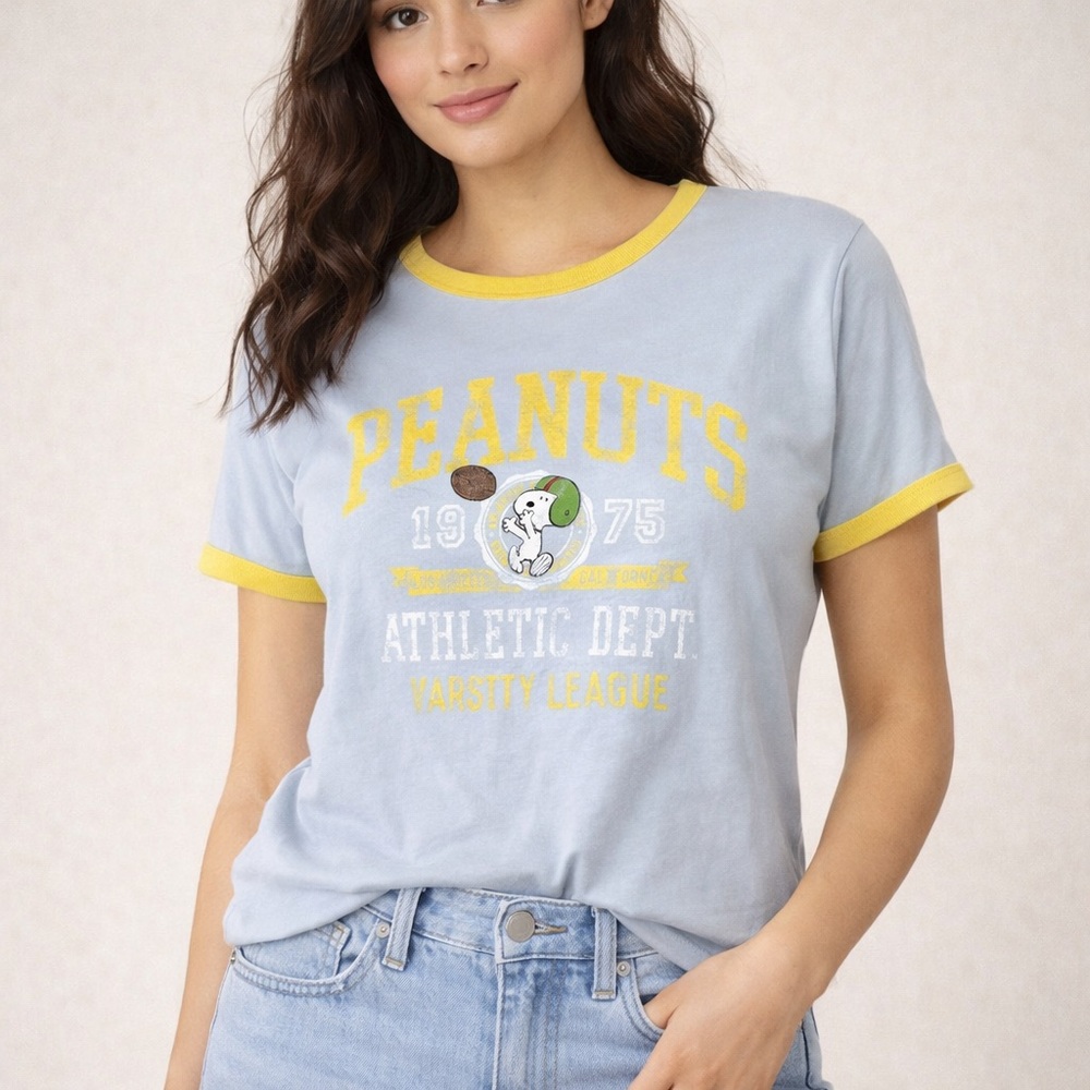 Peanuts Snoopy Athletic Dept Varsity League Ringer Tee Medium NWOT